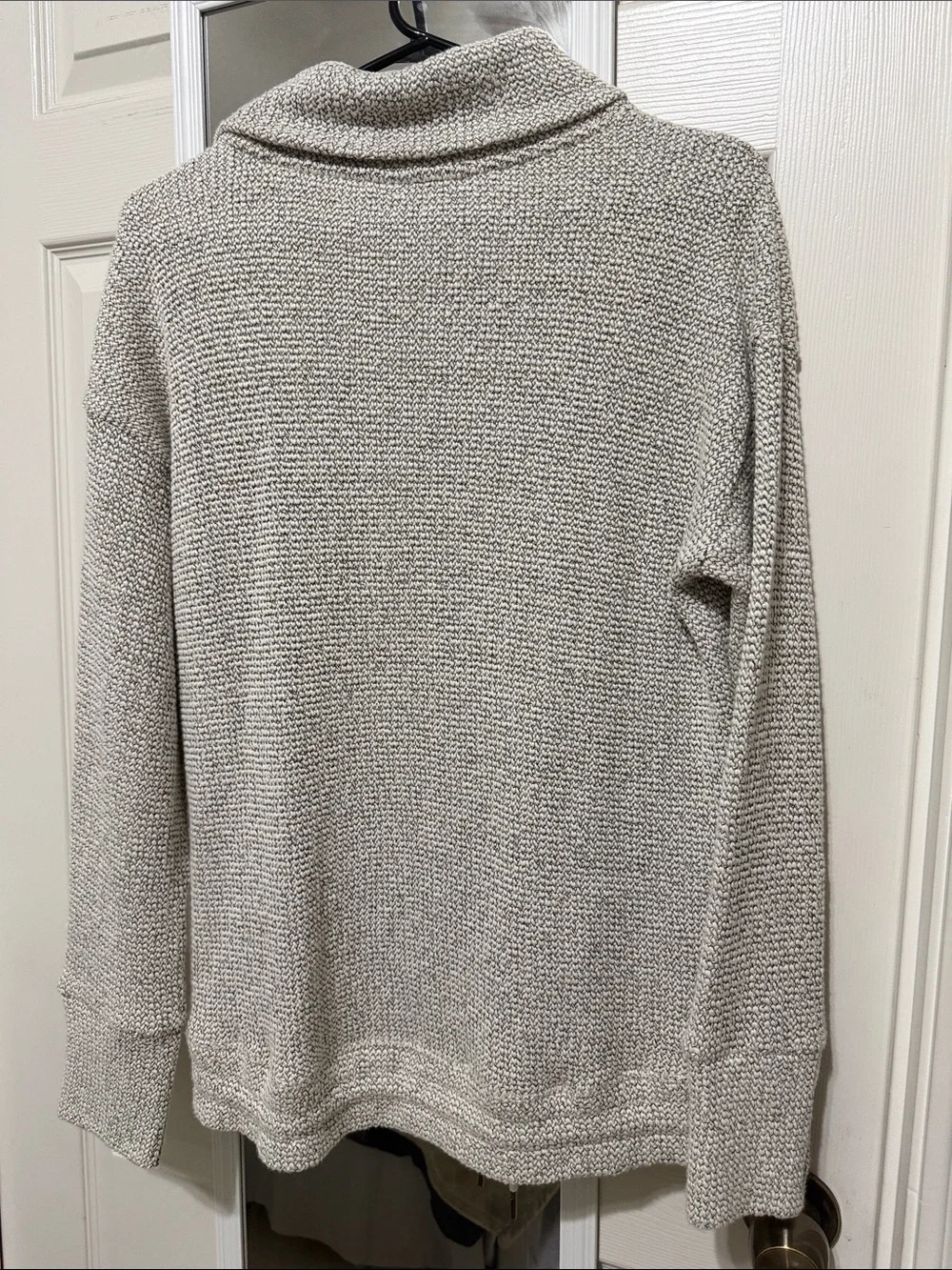 Women's Cream Cowl Neck Knit Pullover with Drawcord Hem & Thumbholes